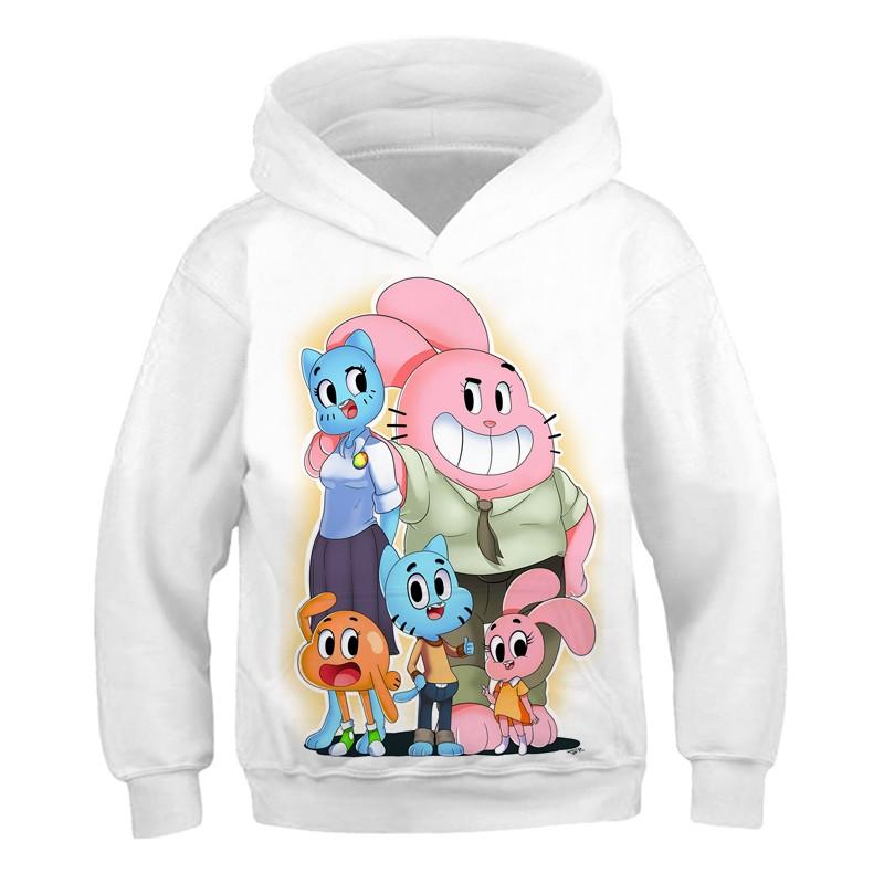 Spring and Autumn Animated Cartoon Gumball's Wonderful World 3D Printed Pullover Cute Vibrant Fun Long Sleeves Hooded Sweatshirt