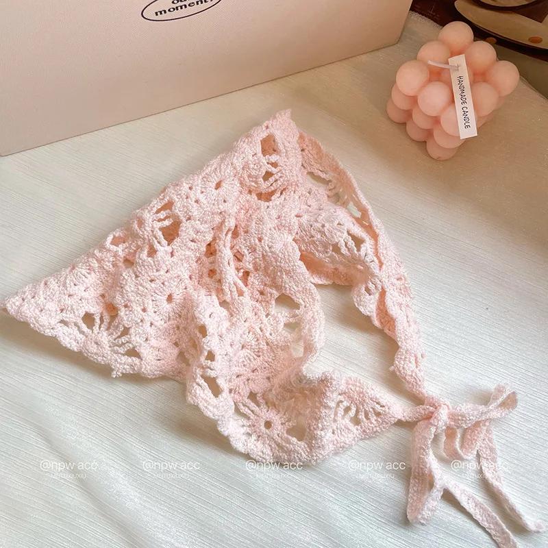 

Fashion Knitted Headscarf Hat French Vintage Triangle Headscarf Hat Handmade Crochet Headband Retro Headscar