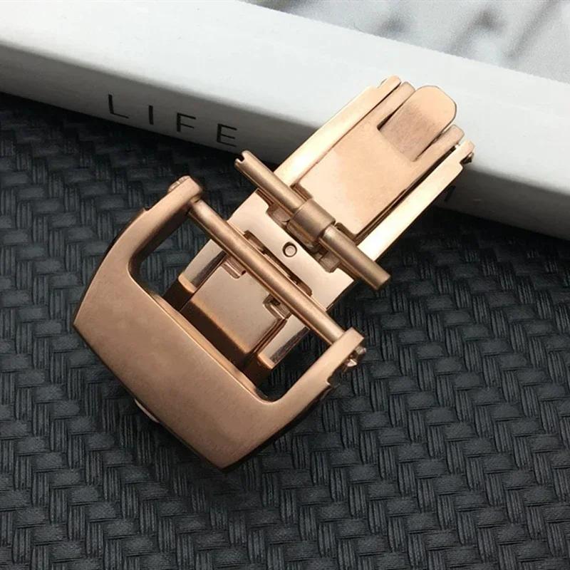 18mm Edelstahl Faltschließe für AP Modifikation GA2100 Schmetterlingsschließe Silber Schwarz Gold für Gummi Leder Uhrenarmband