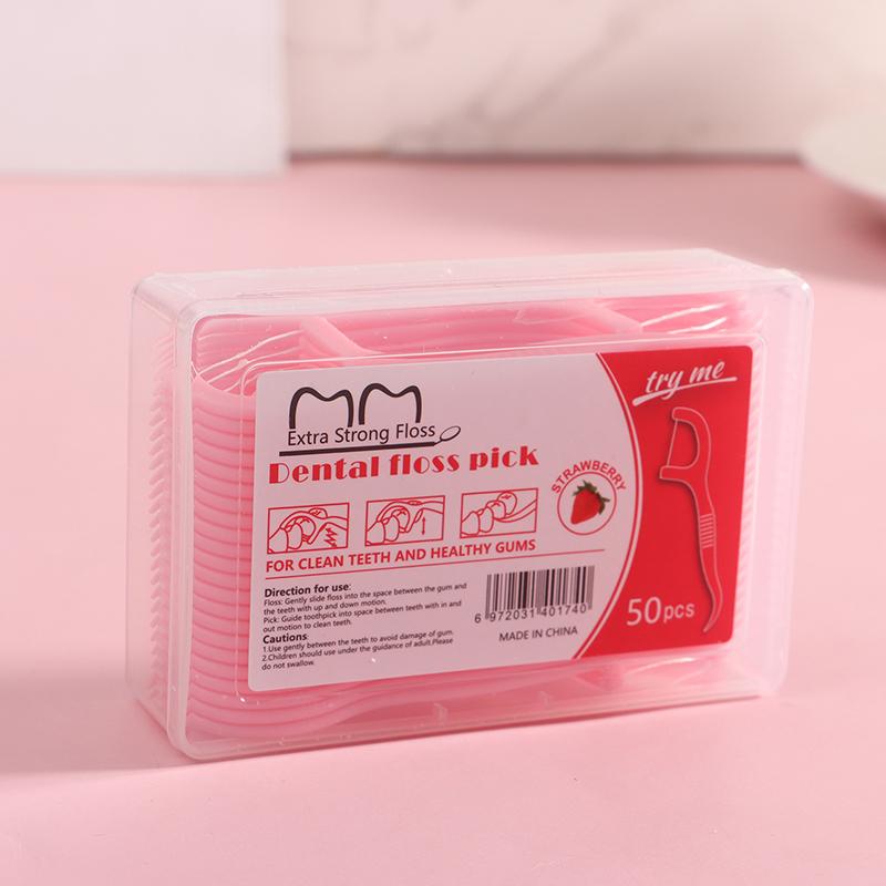 50Pcs Dental Floss Interdental Brush Teeth Tooth Clean Stick Oral Hygiene Fruit