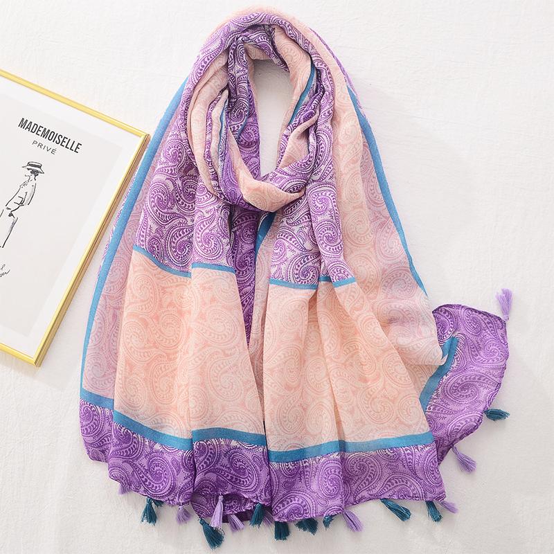 Summer Elegant Women Silk Scarf Beach Wrap Shawls Sweet Tassel Print Mujer Lady Sunscreen Bandana Hijab Bohemian Scarve Pareo