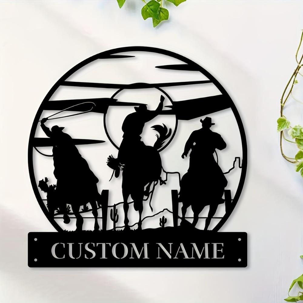 1pc Metallic Custom Prairie Horseman Wall Art, Personalized Handmade Name-Engraved Sign, Rustic Decor for Entryway, Terrace or Gift, Wall Sculpture