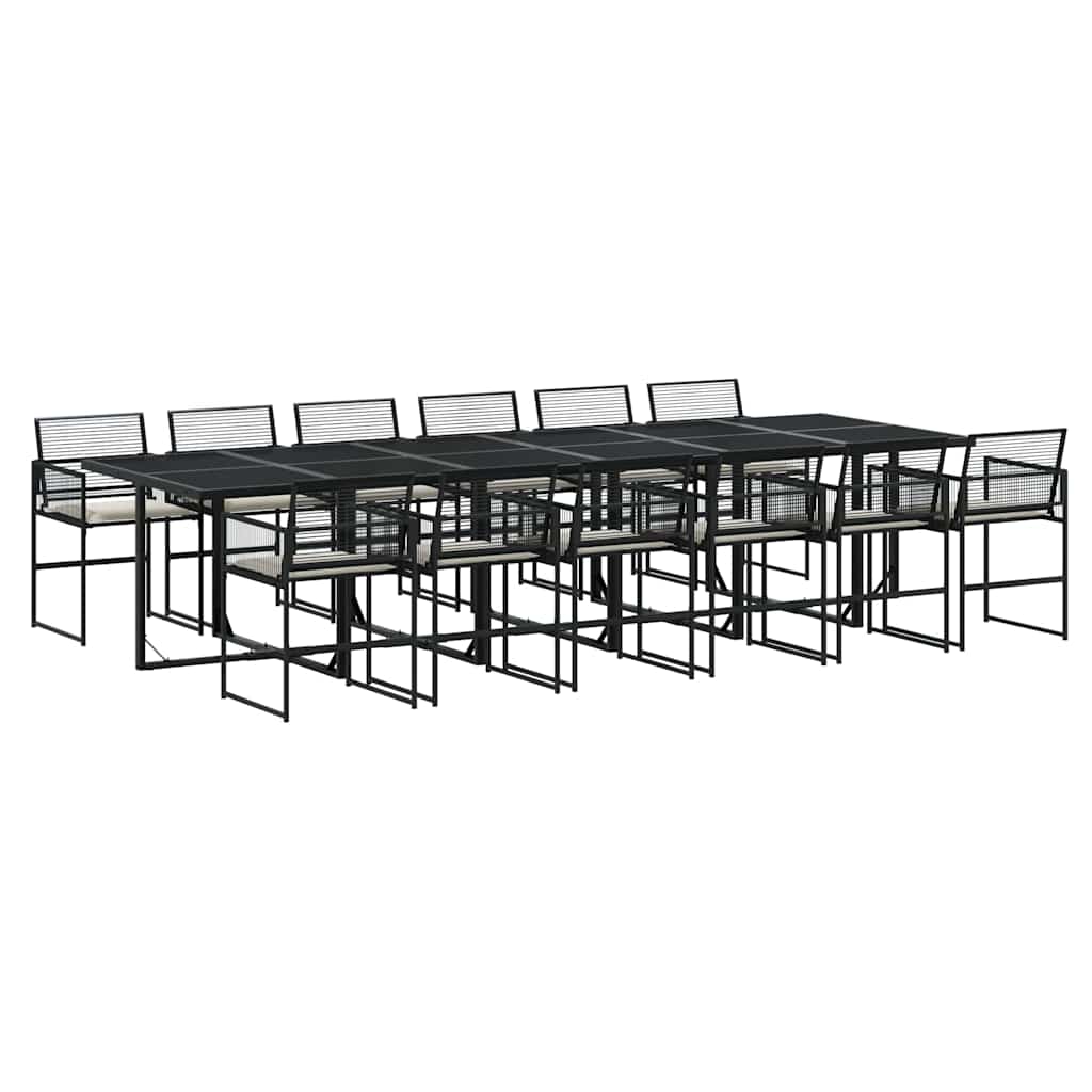 13 Piece Outdoor Dining Set with Cushions Black PE Rattan