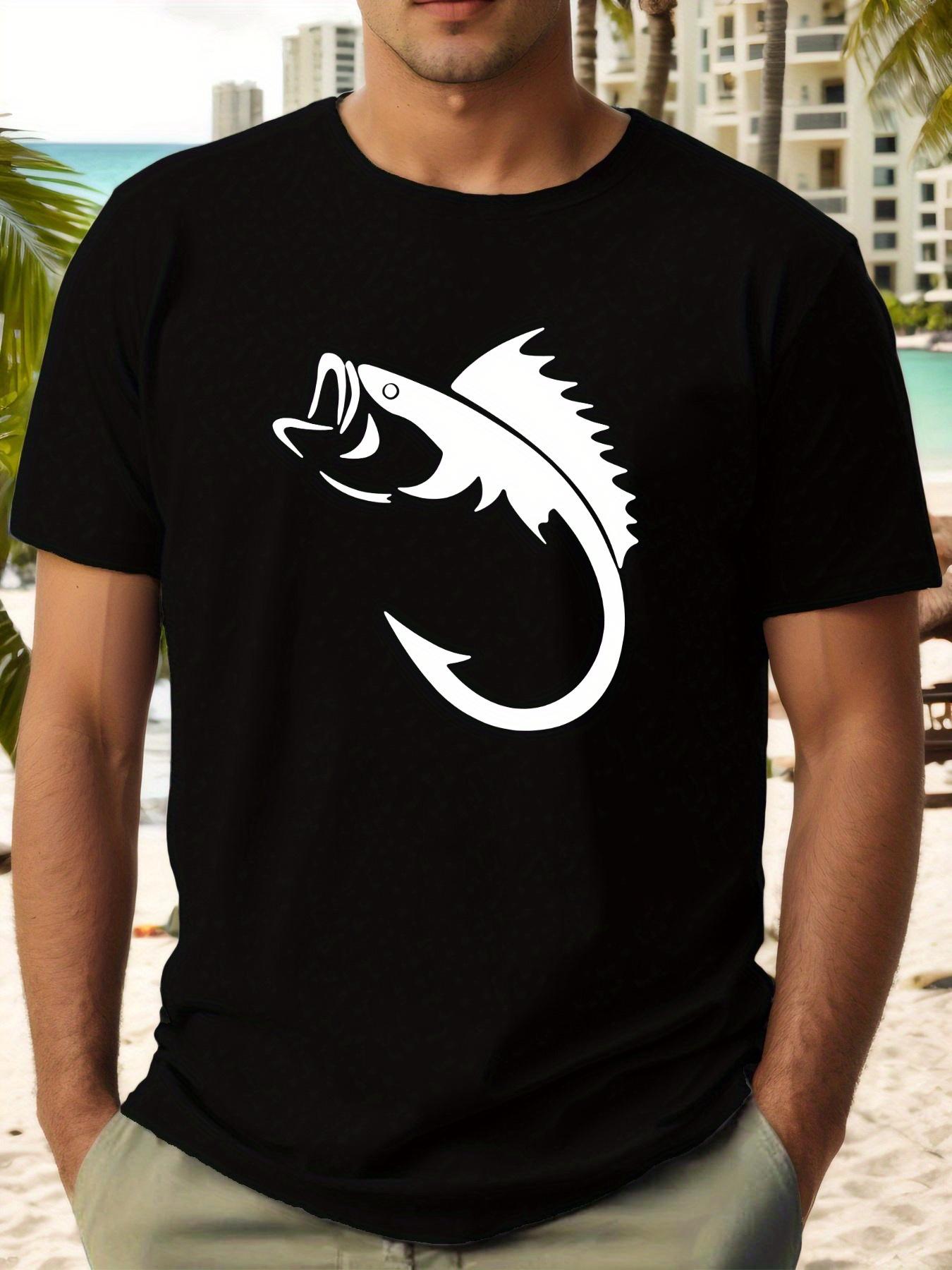 Casual Cotton T-shirt with Fish Pattern XXL