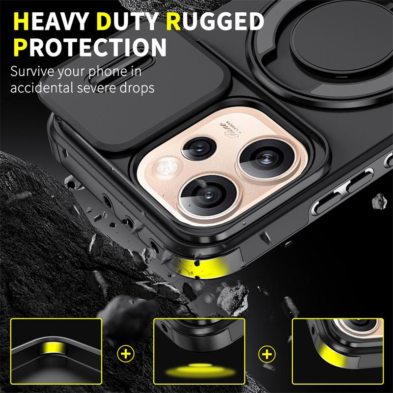 Shockproof Armor Case For OPPO Reno 15F 14F 13F 13 14 15 Pro Max 5G Capa Megnetic Ring Holder Slide Lens Camera Protector Cover