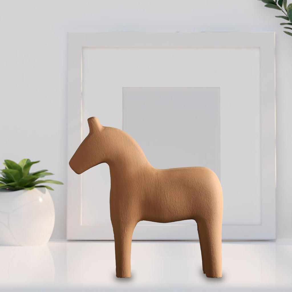 Wooden Horse Figurine Sturdy Pinewood Hand Painted Simple Pure Color Horse Statue for Family Office Tabletop