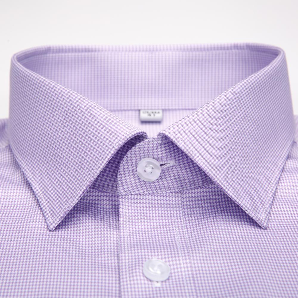 Men's Houndstooth Pattern Spread Collar Non-Iron Formal Shirts 100% Cotton - Long Sleeve Premium Quality Business Office Wear