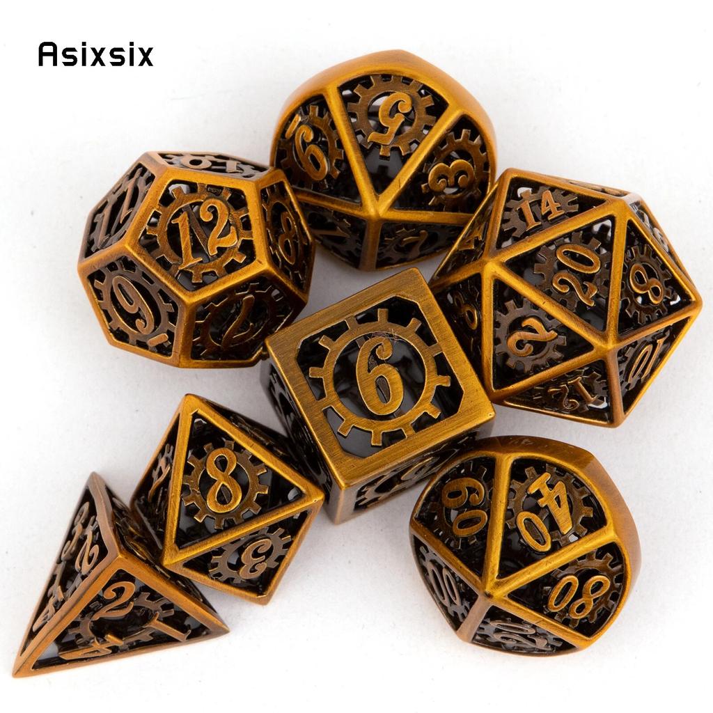 7 Pcs Copper Gear Wheel Metal Dice Hollow Metal Polyhedral Dice Set Suitable for Role-Playing RPG  Board Game Card Game