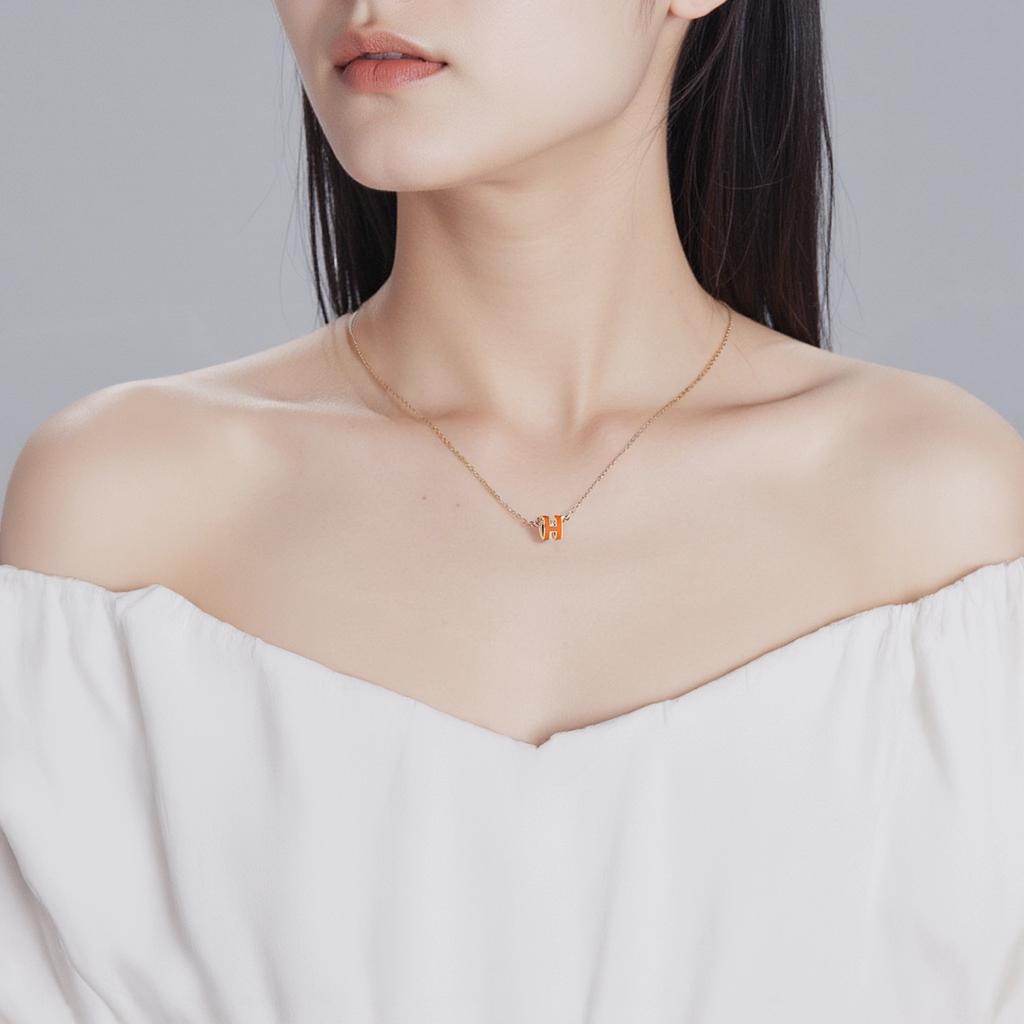 Hermes Mini Pop H Classico Moda Ciondolo Collana Donna collana Arancione Oro H147992F-02