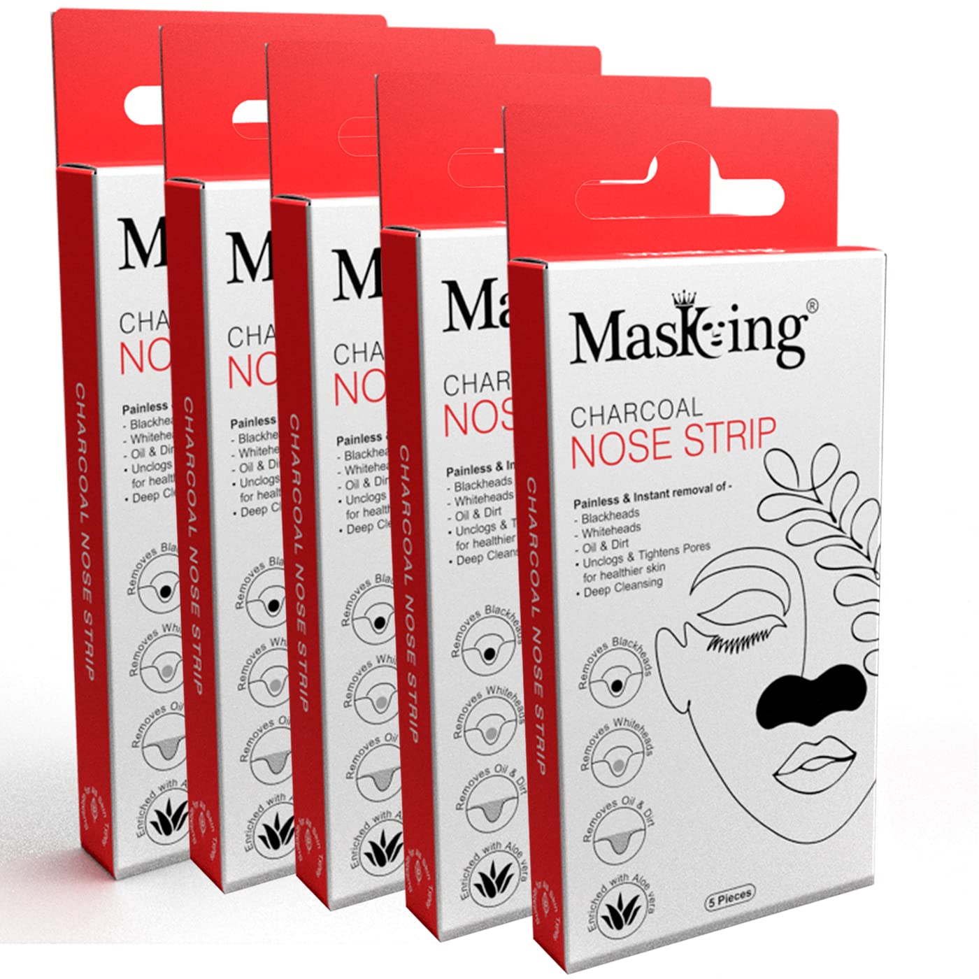 

MasKing Charcoal Nose Strips | Instant Blackhead Removal | Deep Pore Cleansing & Oil Control | Charcoal Extracts | Gentle Formula for Acne, White