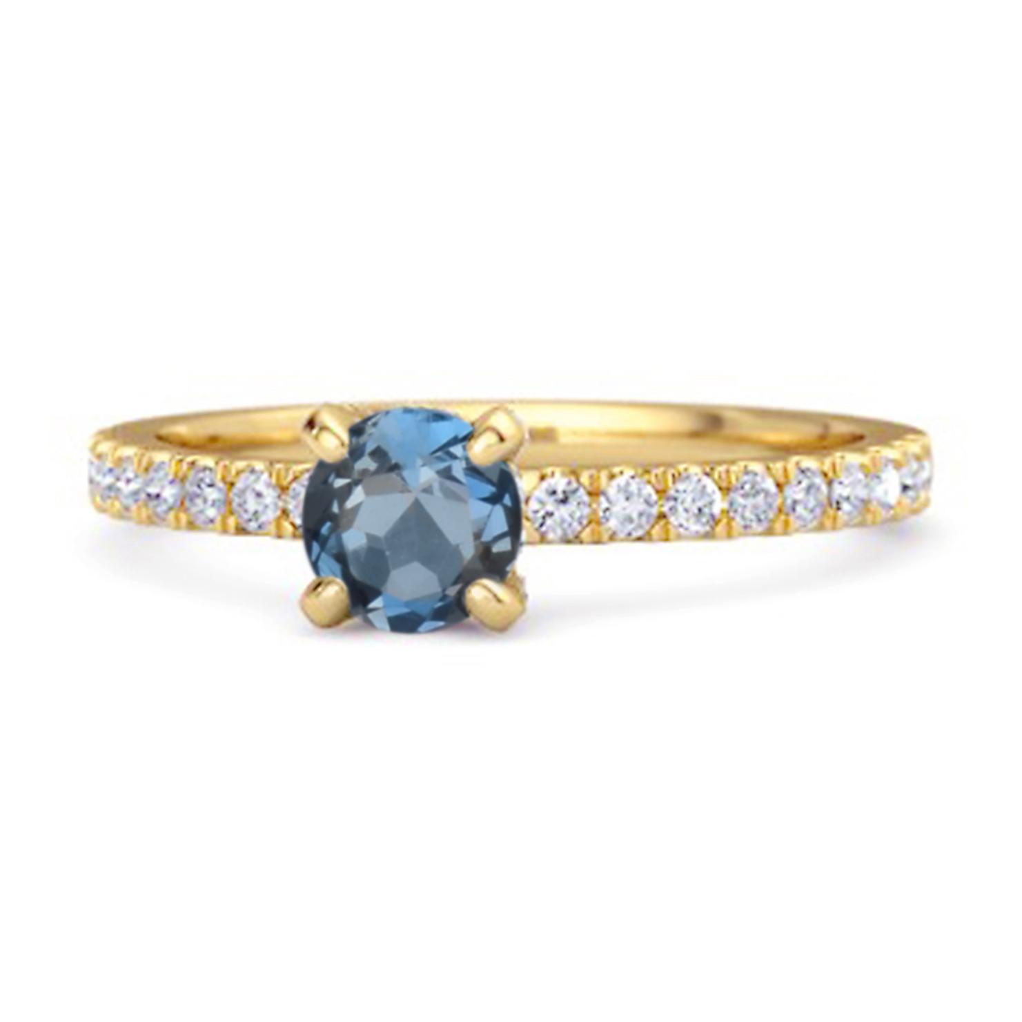 

London Blue Topaz Classic Solitaire Pave Band Ring - 925 Sterling Silver Gold Vermeil 12 жовтий