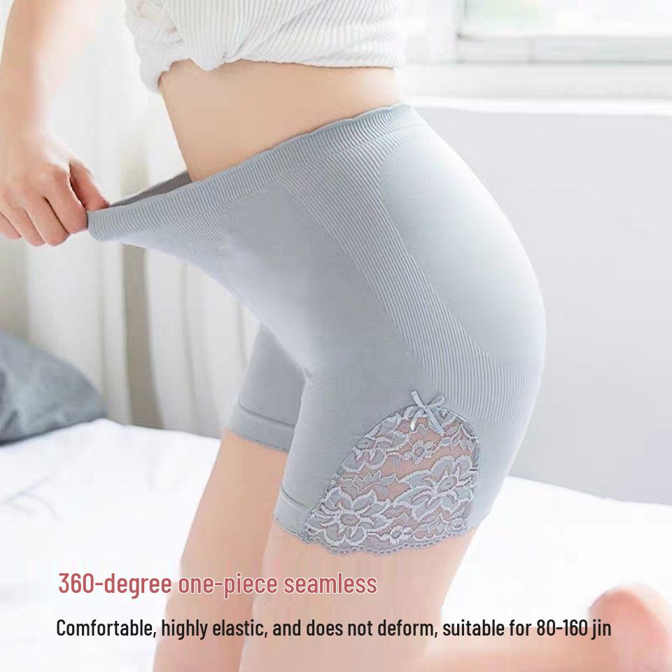 High-Waisted Women's Summer Lace Tummy Control Three-Quarter Shorts - Anti-Exposure, Plus Size, Korean Style.