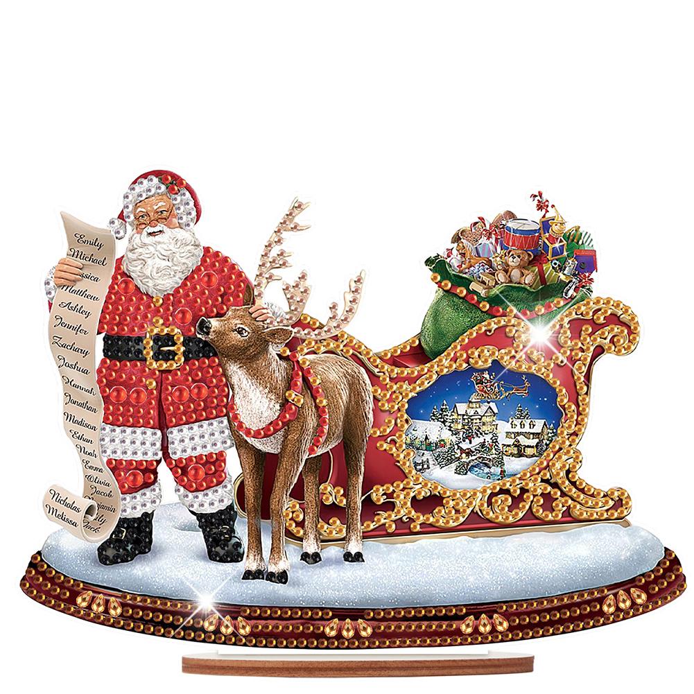 Wooden Santa Ornaments Kit Diamond Painting Desktop Diamonds Painting Desktop Decorations for Xmas Table Office Home Decoration