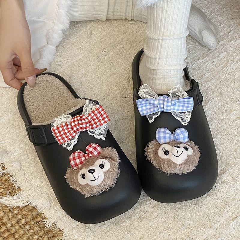 Shirley Mei cute cartoon comfortable fluff mop 2025 autumn and winter new thick-bottomed indoor waterproof bag head half slippers