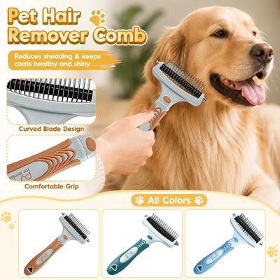 Double Sided Pet Grooming Brush with Stainless Steel Pins and Soft Bristles for Removing Loose Hair and Detangling Fur Suitable for Dogs and Cats