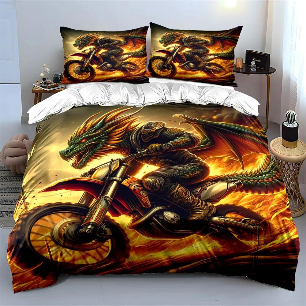 "Dragon Moto Rider Poster Set" Soft Comfortable Duvet Cover Bedding Set Included 1*Duvet Cover & 2*Pillowcases, gift