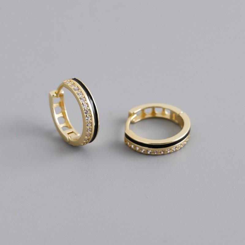 Sterling Geometric Circle Stud Earrings With Zirconia Inlay Gold Tone Women Fashion Jewelry 925 Sterling Silver