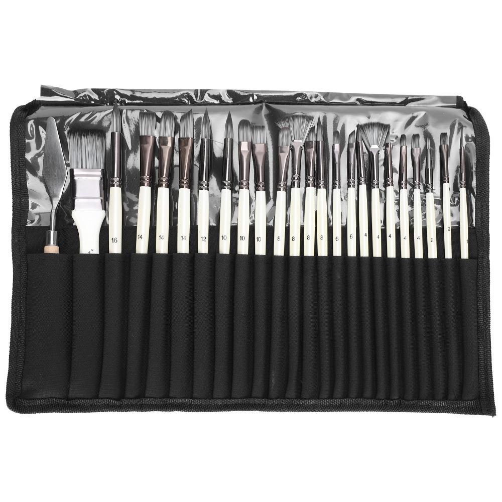 24PCS with Ergonomic Wooden Handle Brush with Carry Bag Rock Painting Design