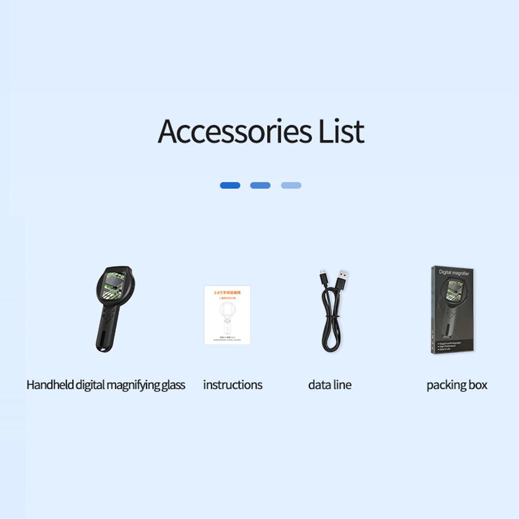 Handheld Digital Magnifier 2.8in IPS Screen Portable 2MP 500X Magnifying Glass with Light 4Zoom Buttons for Coin Jewelry Collect