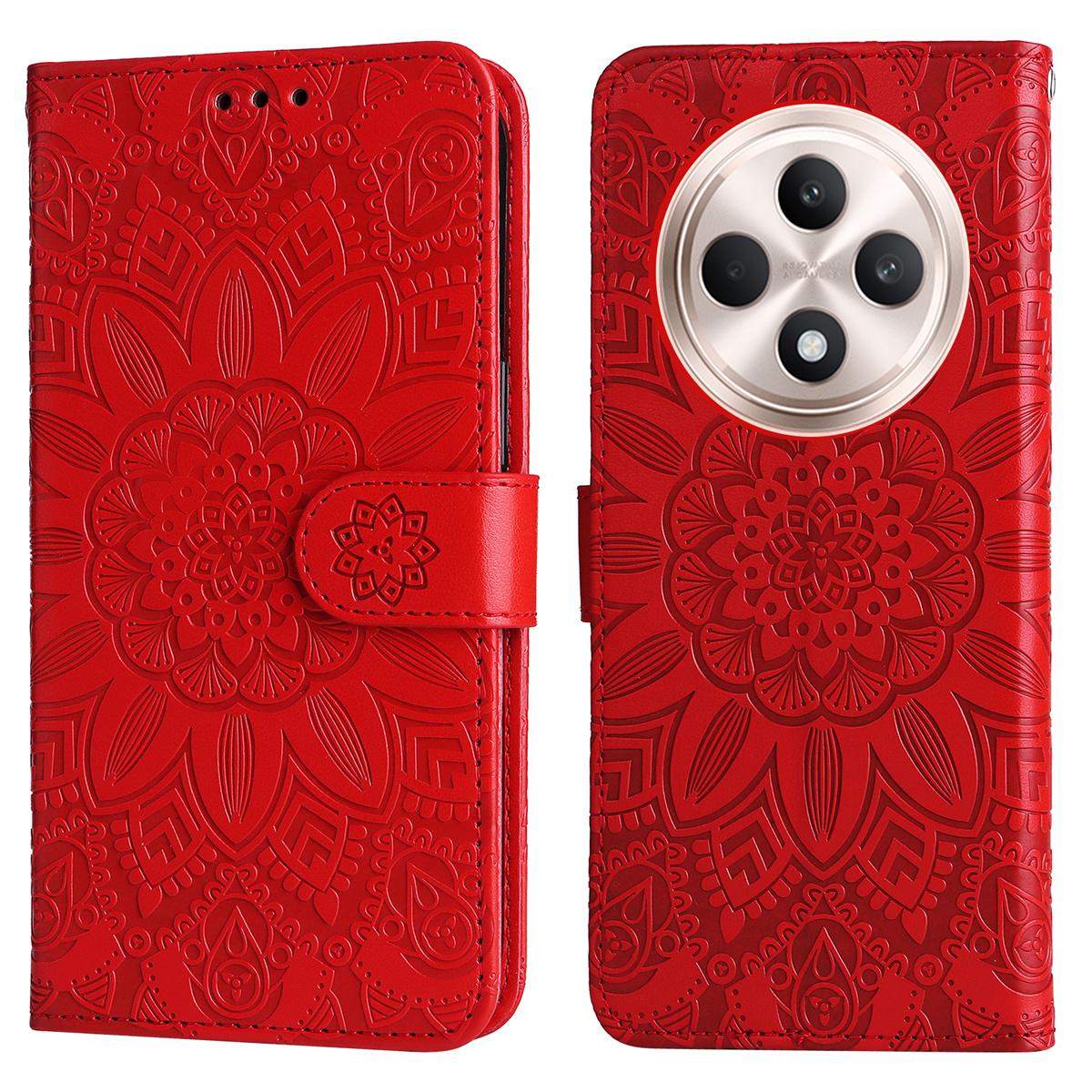 

Чехол для Oppo Reno12 F 4G Кожаный чехол-кошелек с оттиском подсолнуха Red