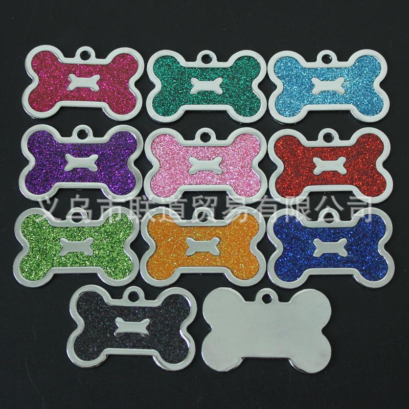 HC535 10-Color Glitter Dog Bone Metal Pet Tag Pendant