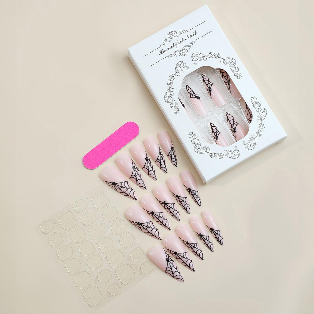 Ultra-long Pointed Tips Fake Nail Personality Spiderweb Edge French Artificial Nail for Women and Girl Party Activity