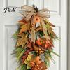 Festive Holiday Party Supplies Artificia Fall Teardrop Swag, Autumn Harvest Sunflowers Pumpkins Leaves Berries Door Artificial Pine Needle Swag
