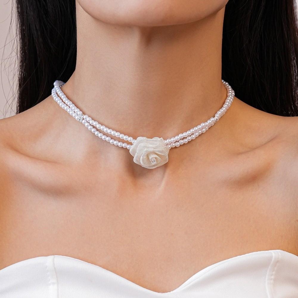 Jewelry Accessories Korean Style Choker Mesh Rose Pearl Clavicle Chain  Girls Party