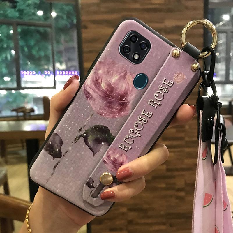 Flower Wrist Strap Phone Case For ZTE Blade 20 Dirt-resistant Lanyard Back Cover Soft Case Wristband Anti-dust Ring