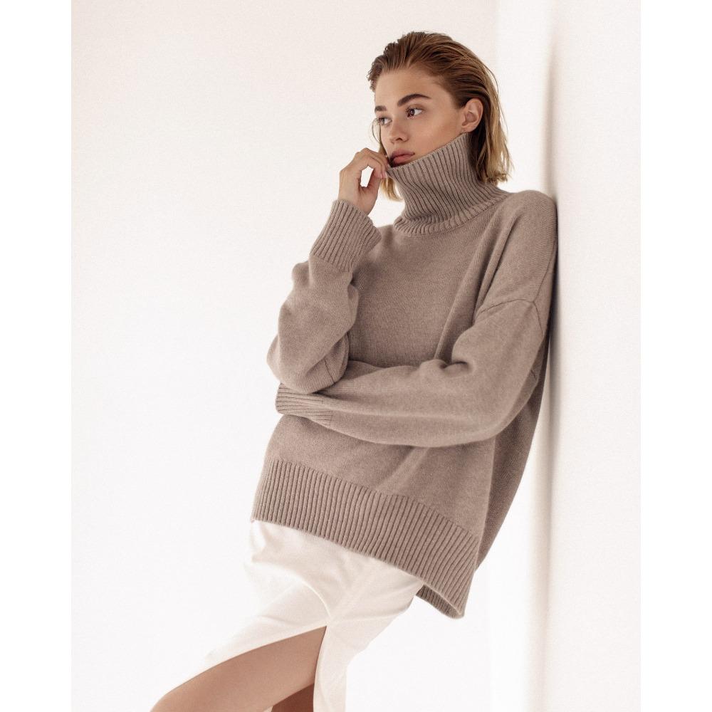**Women's Thickened Knit Top Autumn Winter Loose Turtleneck Sweater Oversized High Neck Jumper**