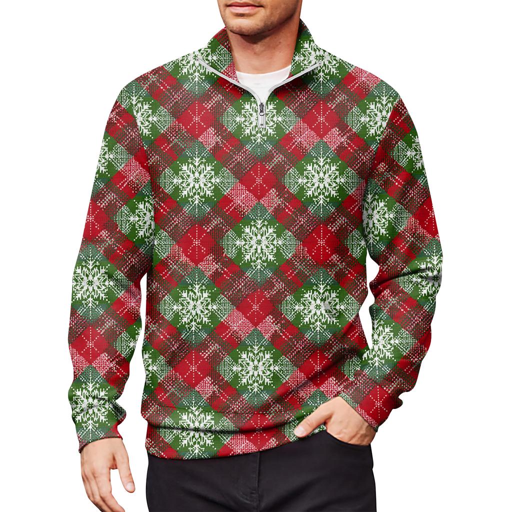 Men's Loose Casual 1/4 Zip Sweatshirt Fashion Printed Long Sleeve Top With Pockets