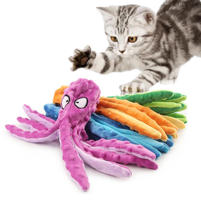 Plush Squeaky Dog Toy Cartoon Octopus Orange Puppy Pet Toy Colorful Squid Pet Supplies