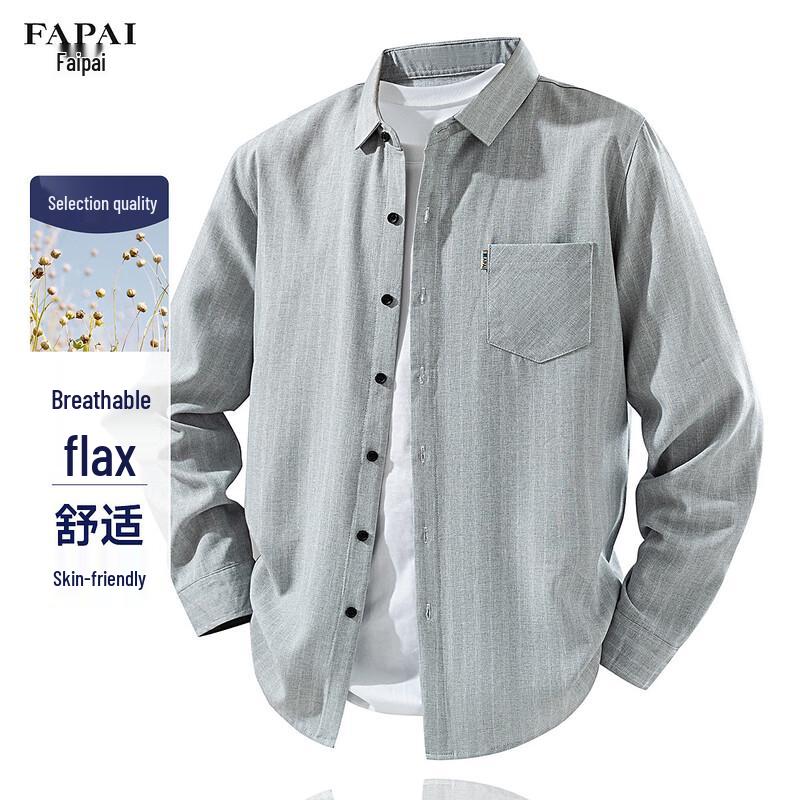 FAPAI Men s Linen Blend Striped Business Casual Long Sleeve Shirt 50