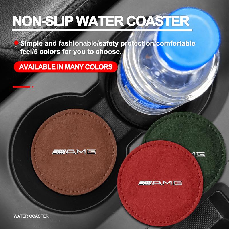 1/2Pcs Car Cup Holder Pad PU Leather Slot Non-slip Coaster Mat For Mercedes Benz AMG GLE GLS GLC CLA GLB ML W204 W206 W205 W212 W203