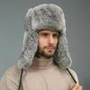 Warm Winter Rabbit Fur Mens Hat Russia Trapper Earflap Ski Cap Winter Hat