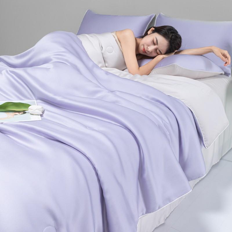 A-Class Dual Color Cool Ice Silk Summer Quilt, Washable Summer Single Double Bed Quilt Set for Student Dormitory