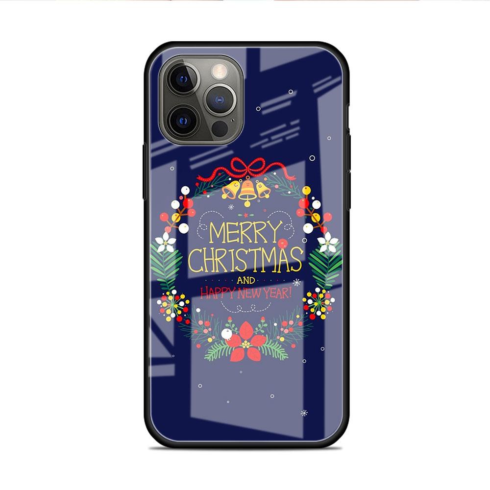 Snow Merry Christmas Glass Case For Apple iPhone 13 14 11 12 Pro 7 XR X XS Max 8 6 6s Plus 13Pro Tempered Phone Cover