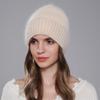 Women's Autumn Winter Angora Rabbit Hair Solid Color Warm Knitted Pullover Wool Cap Hats