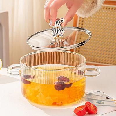 Glass Saucepan Soup Pot High Temperature Resistant with Lid Dual Handles Transparent Borosilicate Induction Kitchen Cooking Pan