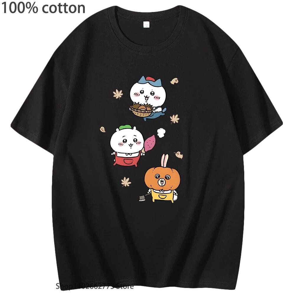 

Футболки Chiikawa унисекс и женские летние футболки из 100% хлопка свободные Ins пара аниме одежда Harajuku модная футболка Kawaii с графикой Y2k L