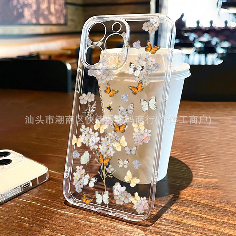 Colorful butterfly iPhone16ProMax/15/14/13 series mobile phone case 11/12 transparent 17ProMax soft