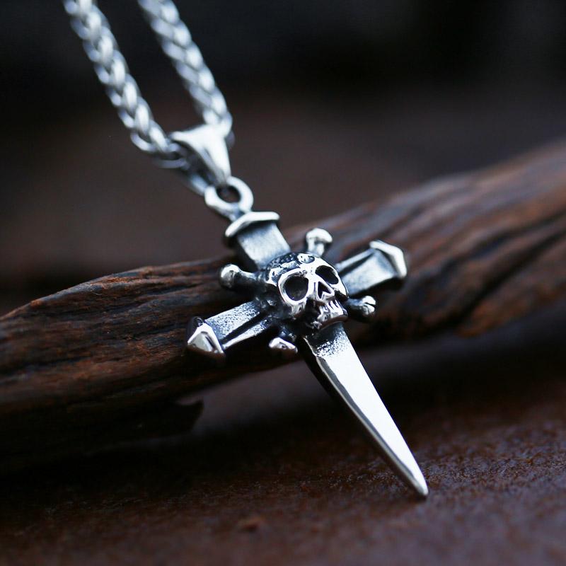 BEIER 2023 New Arrival Skull Cross Necklace Punk Men's Pendant Hip Hop Biker Stainless Steel Steampunk  Jewelry Wholesale