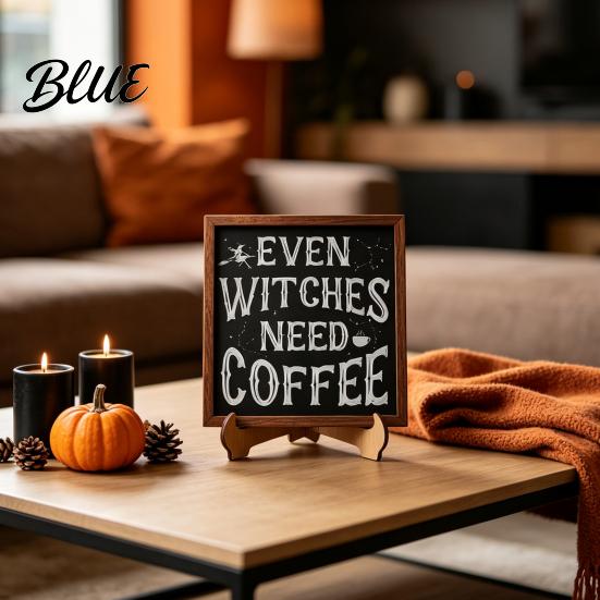 Standing Halloween Table Decor Wooden Coffee Photo Frame Retro Distressed Sign for Holiday Atmosphere Home Countertop Decor Rustic Autumn