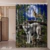 Wolf Family Shower Curtain Moonlight Forest Scene Wild Animal Art Nature Decor Waterproof Fabric Bath Curtain Set Home
