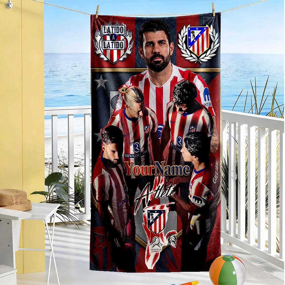 Atletico Madrid Customize Your Name Beach Towel Super Soft & Absorbent Portable for SwimmingBeachCamping Travel Beach AccessoriesGym