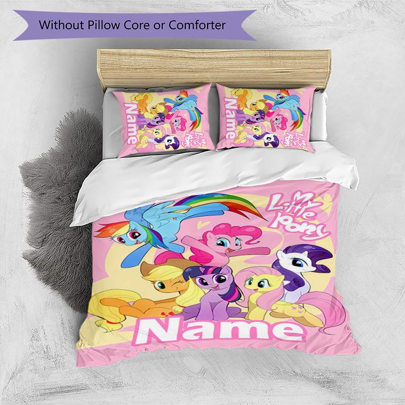 3pcs My Little Pony6 Cover Set - Personalized Name, HD Printed Bedding with 1 Cover and 2 Pillowcases - Perfect for Home Decor, Easy Care
