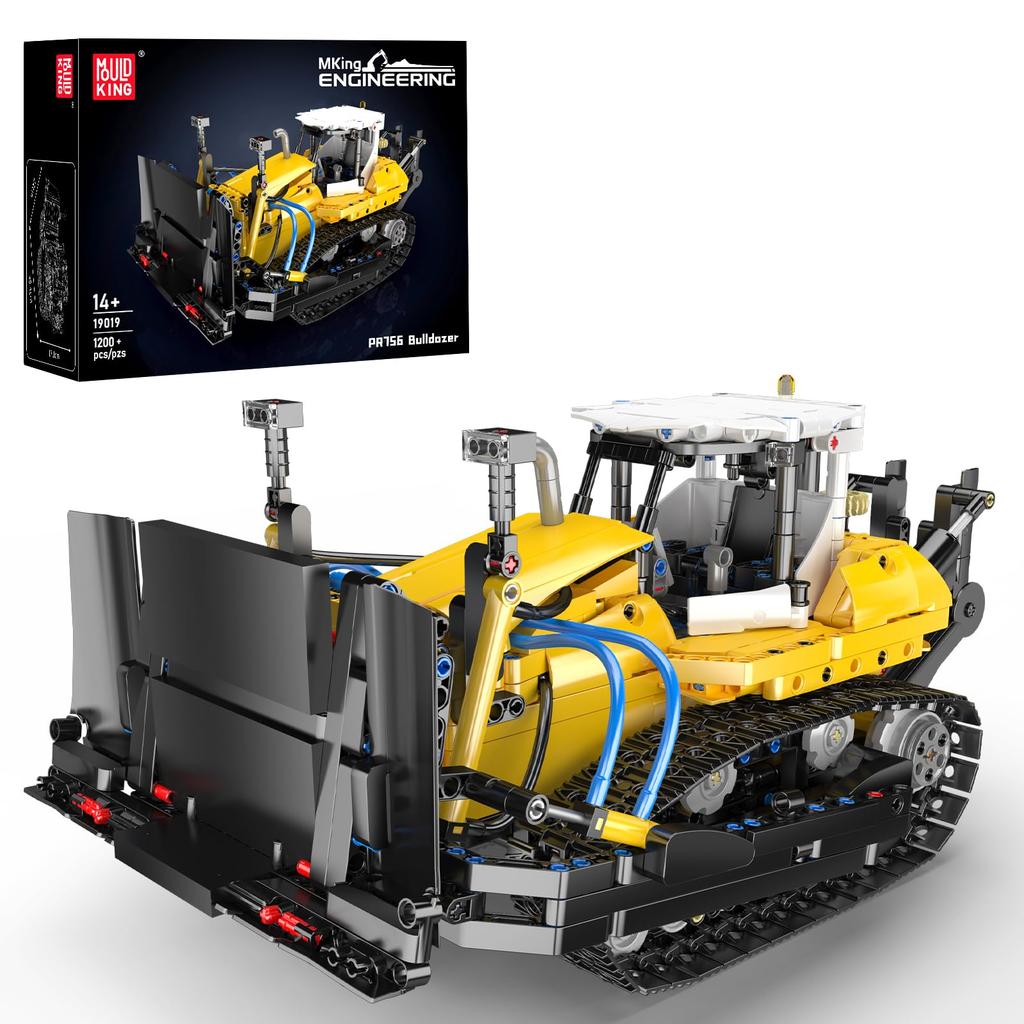 Mould King 19019 Engineering Bulldozer Building Block Kit, Static Crawler Bulldozer Machine Model with Clamping Blocks, Construction Toy for Adults