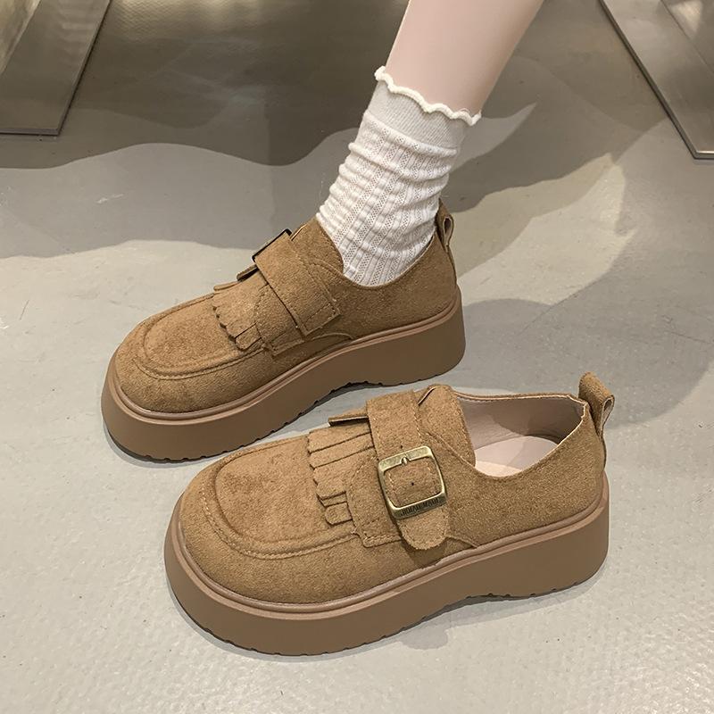 

Ретро лоферы на платформе для женской коллекции весна-осень 2025 года, новые маленькие кожаные туфли в британском стиле, увеличивающие рост, маленькие одинарные туфли Мэри Джейн 40 верблюд