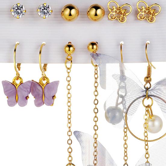 6 Pairs Dangle Earrings Long Tassel Shiny Rhinestone Asymmetrical Bright Luster All-match Decoration Gift
