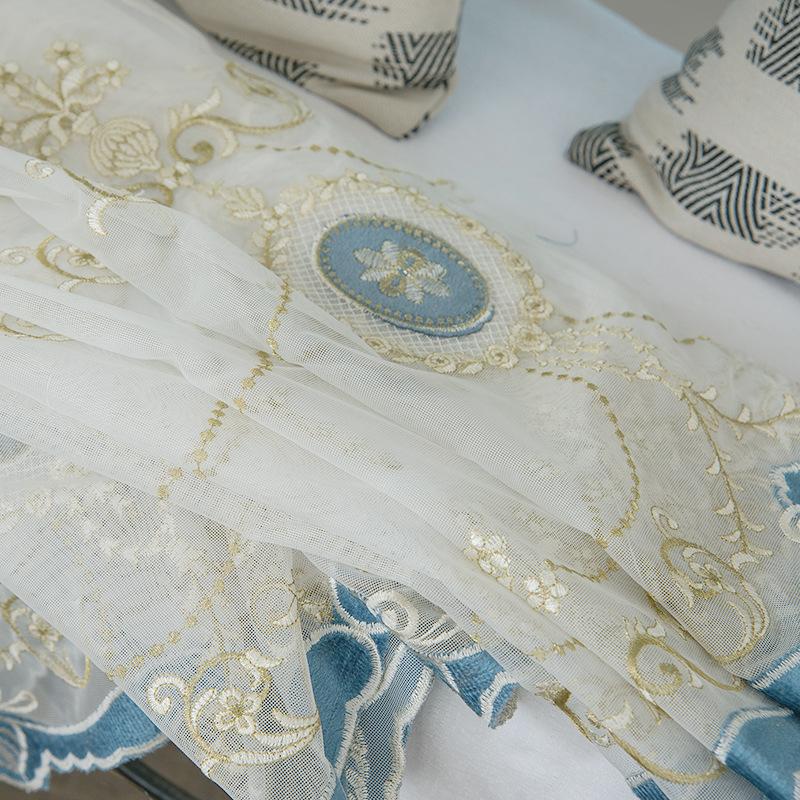 Embroidered Window Screen, Living Room Bedroom Bay Window Matching, White Bottom Screen, High-End Simple Window Screen Curtain